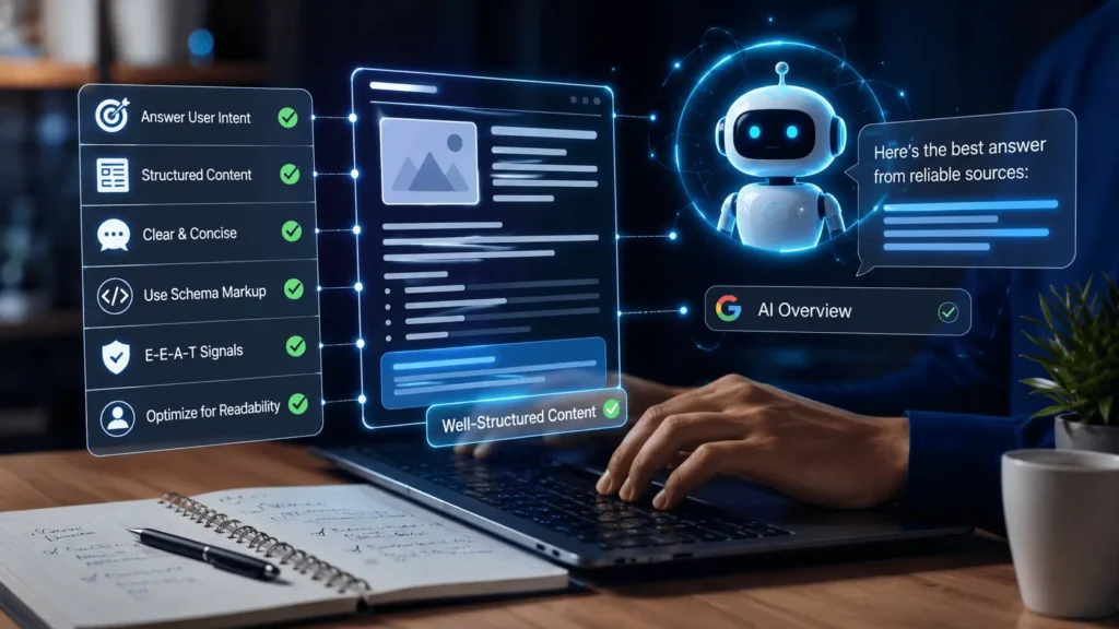 How to write content for Google AI search results on laptop screen