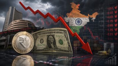 Chart showing Indian Rupee falling against US Dollar 2026