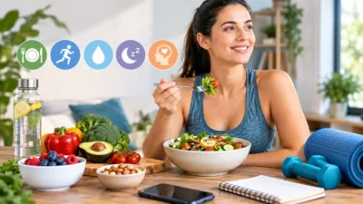 A healthy meal and active lifestyle concept showing how to lose weight without extreme dieting