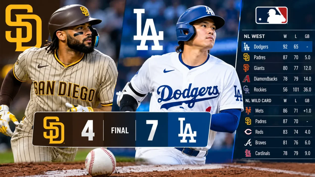 Padres vs Dodgers Score Today and MLB Standings Update