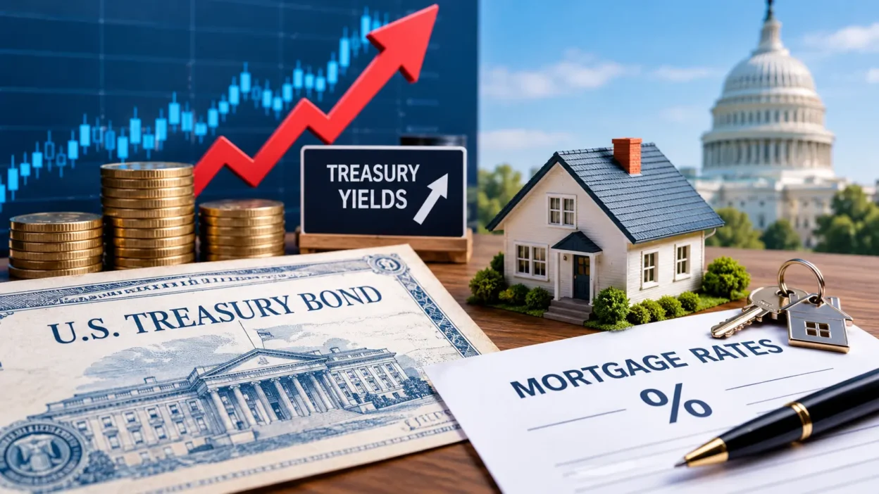 Chart showing rising Treasury yields and 30-year fixed mortgage rates in 2026